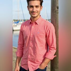 Southern Tide Red Plaid Button Down Shirt Size M